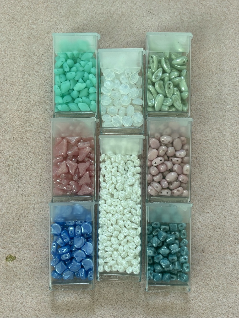 "Beachgoer Trappings" Double 2-Hole Beads of the Month club lot of 8 tube beads